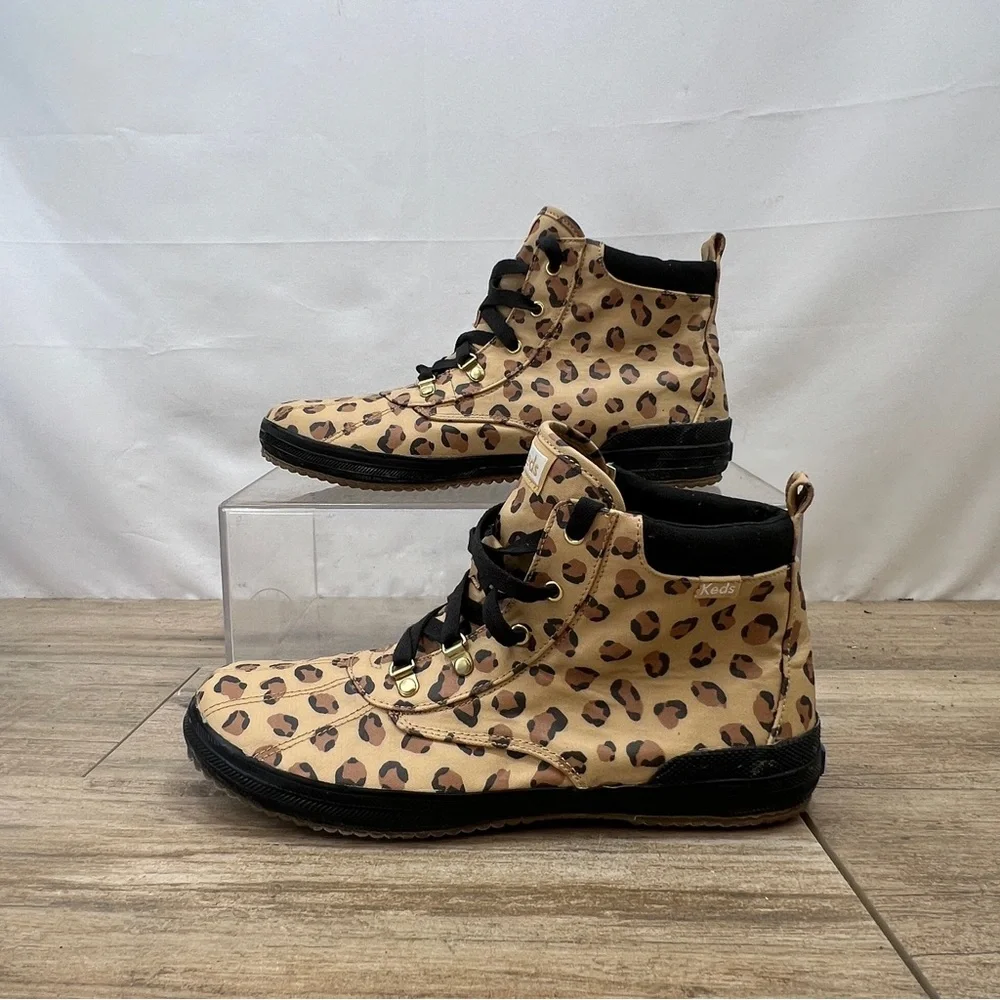 Keds Girls shoes‎ 5M Scout Black Tan Leopard Hi-Top Lace Up Sneaker Boots